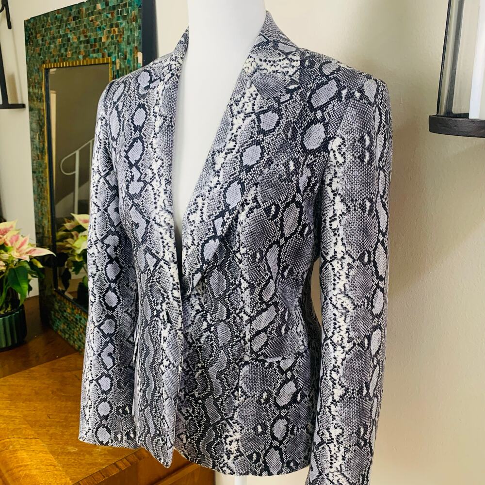 Michael Kors Black Gray Snake Print Blazer Jacket One Button Front Career Formal - Picture 3 of 9